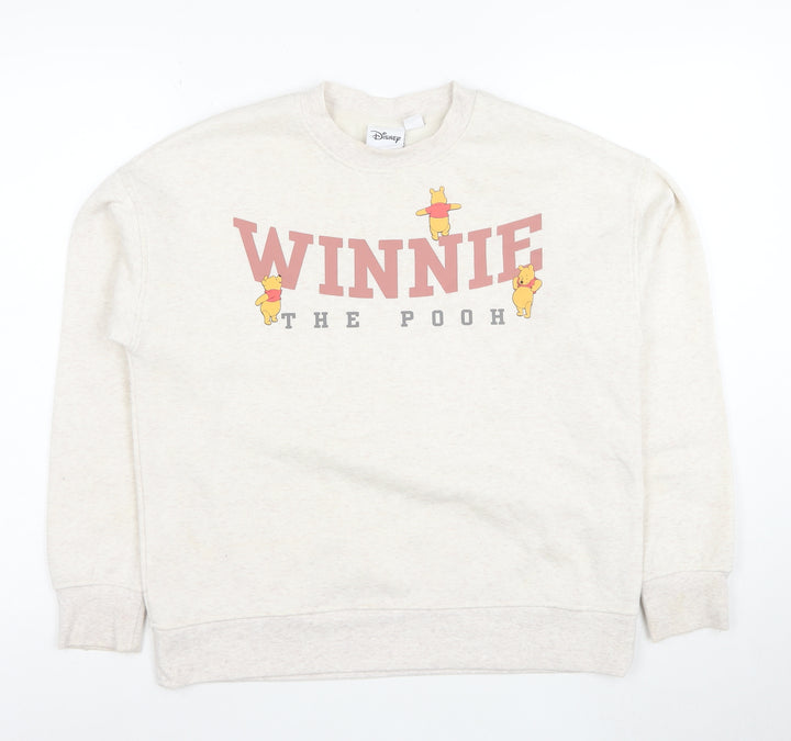 Disney Women Beige XS Winnie the Pooh Crew Neck Sweatshirt