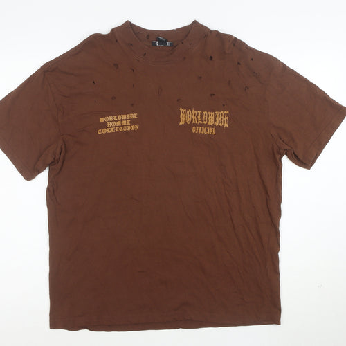 BoohooMAN Men's Brown Distressed Skull Graphic T-Shirt XS Cotton