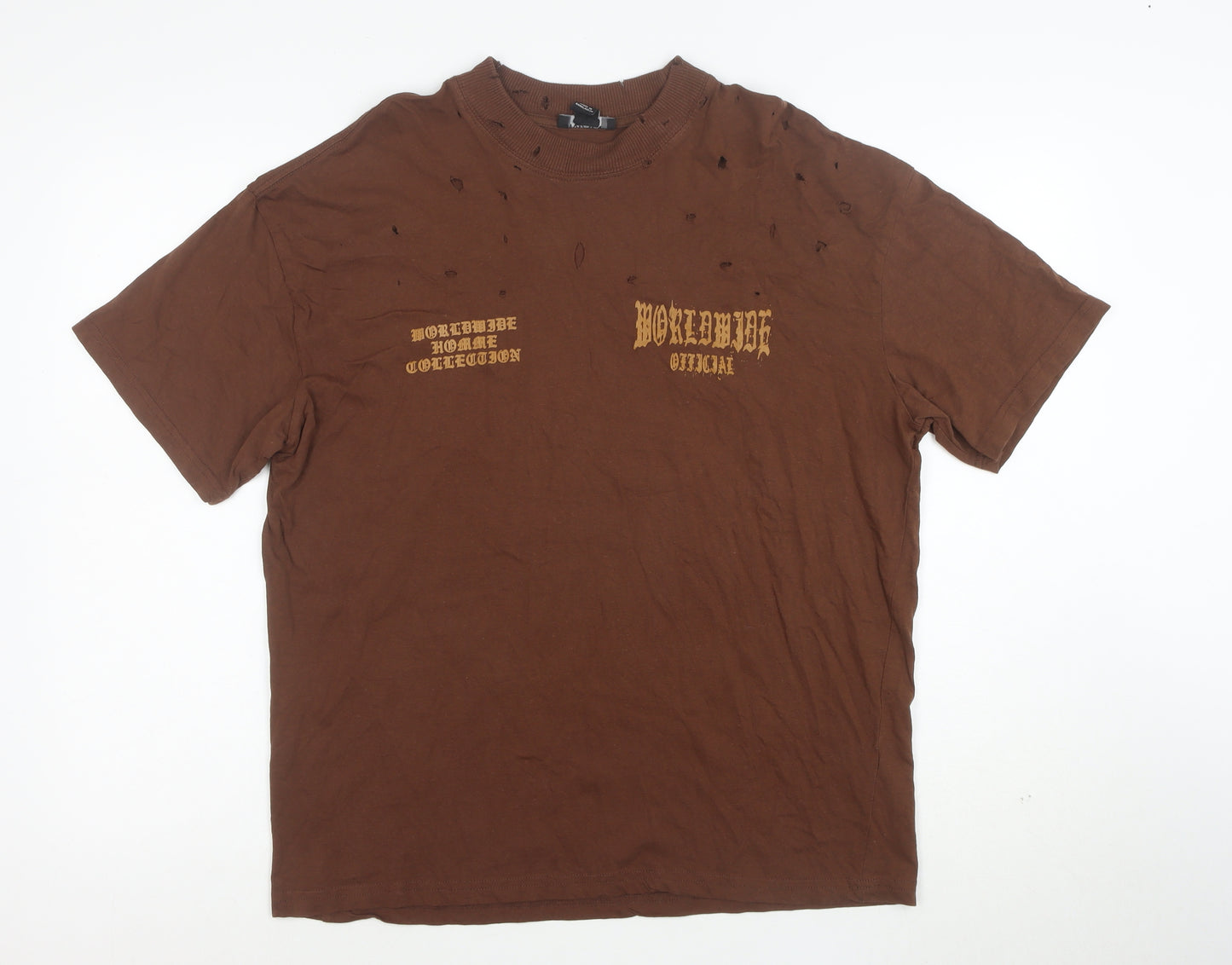BoohooMAN Men's Brown Distressed Skull Graphic T-Shirt XS Cotton