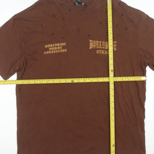 BoohooMAN Men's Brown Distressed Skull Graphic T-Shirt XS Cotton