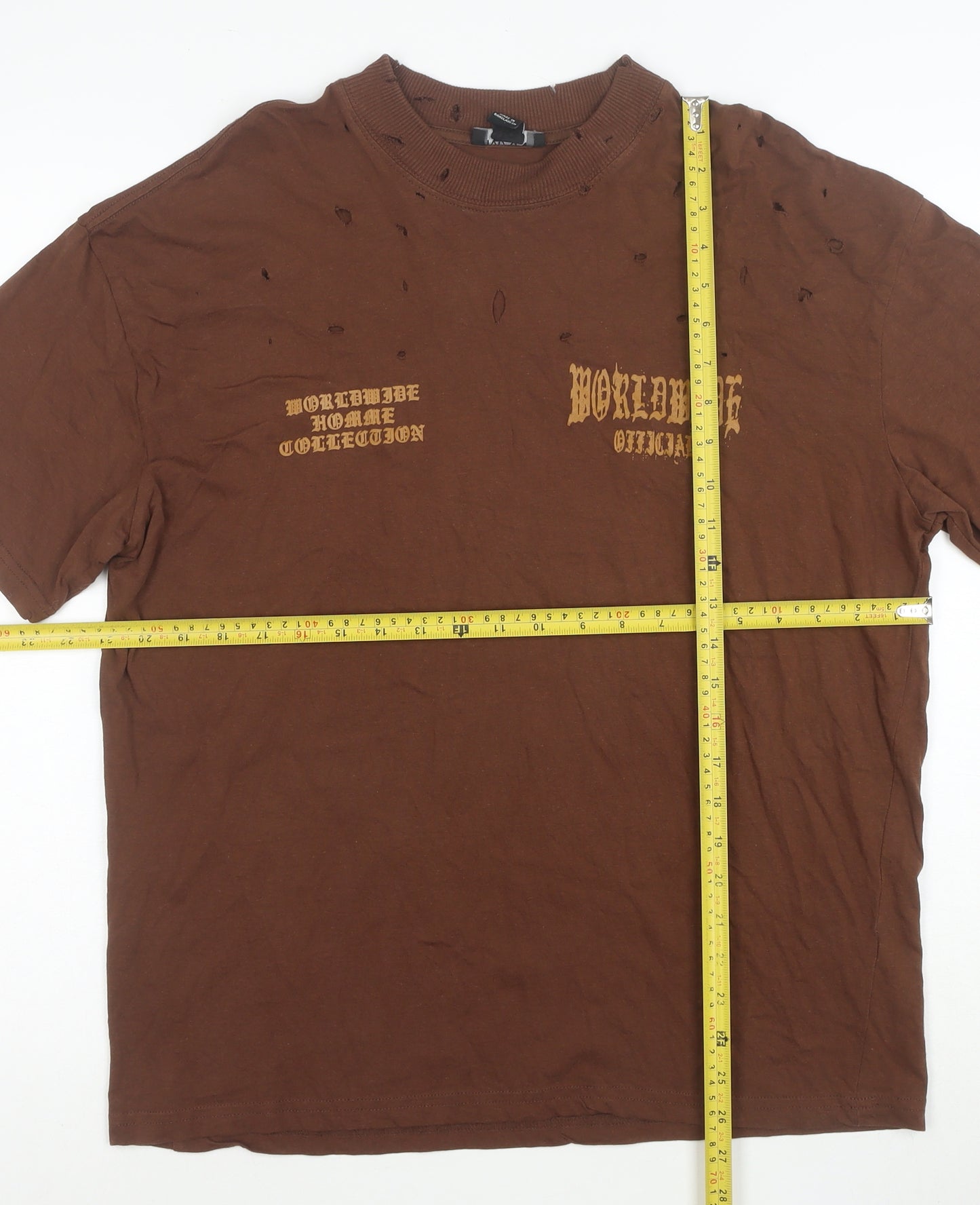 BoohooMAN Men's Brown Distressed Skull Graphic T-Shirt XS Cotton