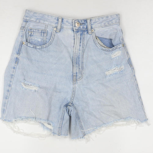 Stradivarius Women Blue Size 8 High Rise Cut-Off Denim Shorts