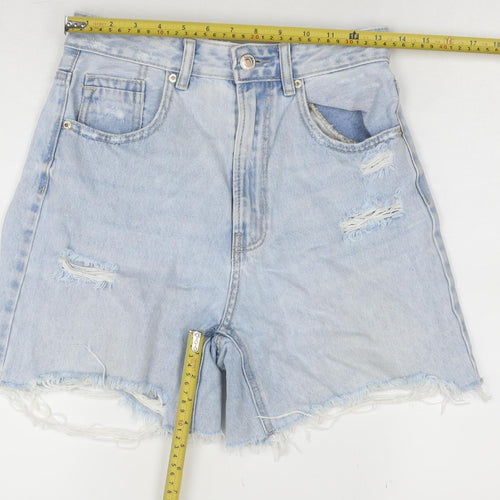 Stradivarius Women Blue Size 8 High Rise Cut-Off Denim Shorts