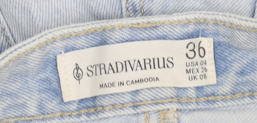 Stradivarius Women Blue Size 8 High Rise Cut-Off Denim Shorts
