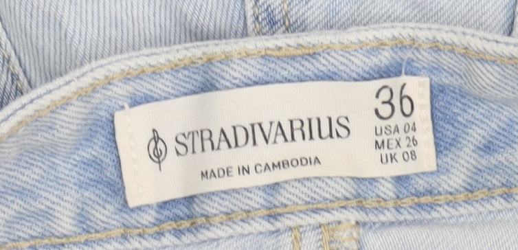 Stradivarius Women Blue Size 8 High Rise Cut-Off Denim Shorts