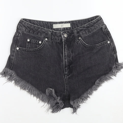 Topshop Women Black Size 10 High Rise Cut-Off Denim Shorts
