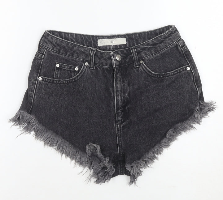 Topshop Women Black Size 10 High Rise Cut-Off Denim Shorts