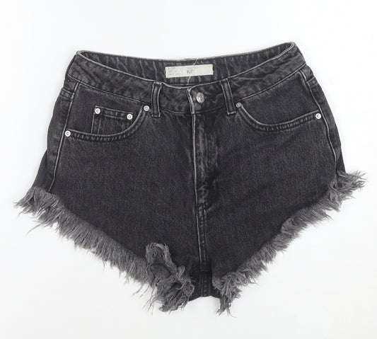 Topshop Women Black Size 10 High Rise Cut-Off Denim Shorts