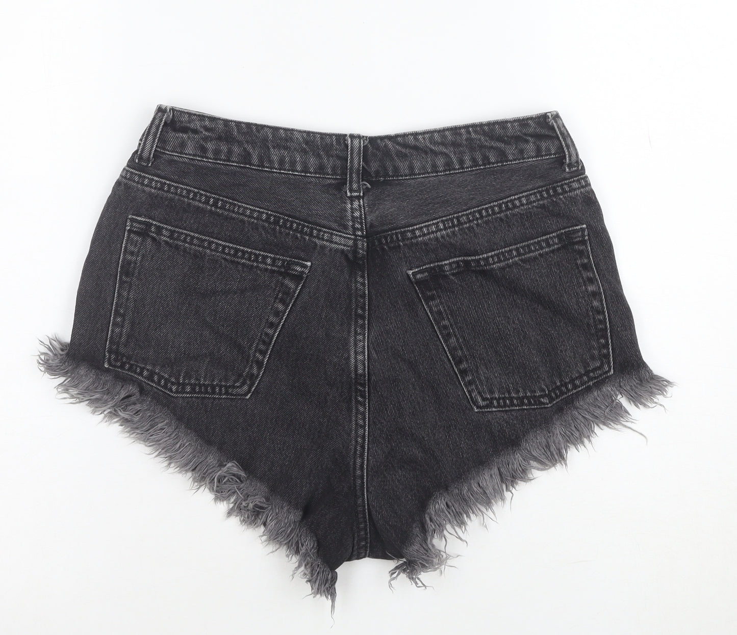Topshop Women Black Size 10 High Rise Cut-Off Denim Shorts
