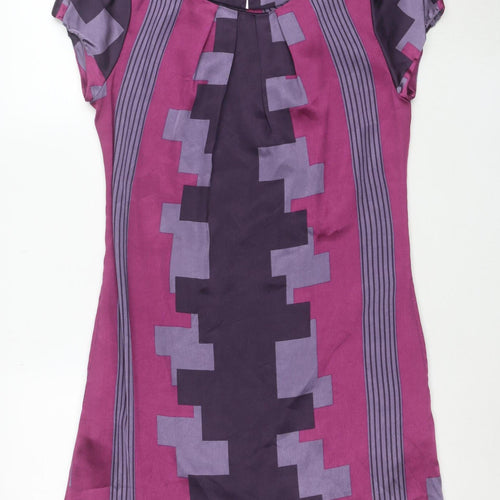 Next Women Purple Geometric Shift Dress Size 10 Short Sleeve