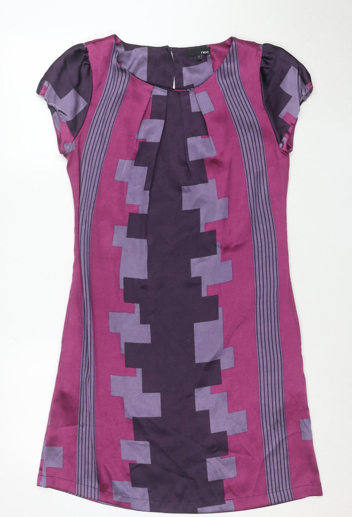 Next Women Purple Geometric Shift Dress Size 10 Short Sleeve