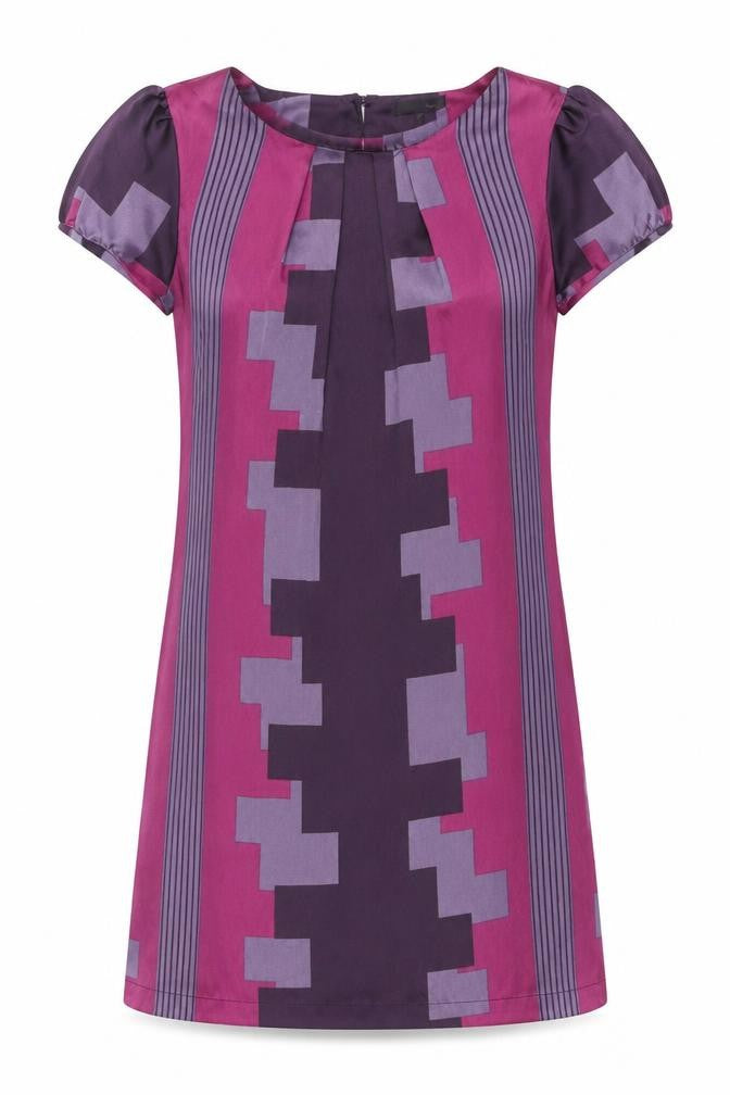 Next Women Purple Geometric Shift Dress Size 10 Short Sleeve