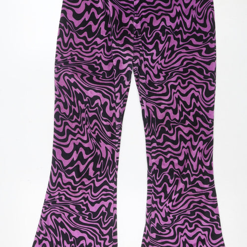 Tara Khorzad Womens Purple Black Flared Trousers Size 10 Geometric Print