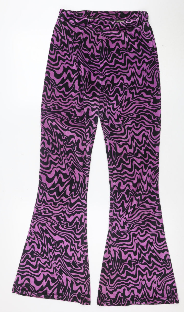 Tara Khorzad Womens Purple Black Flared Trousers Size 10 Geometric Print