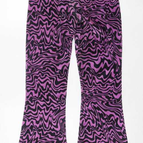 Tara Khorzad Womens Purple Black Flared Trousers Size 10 Geometric Print