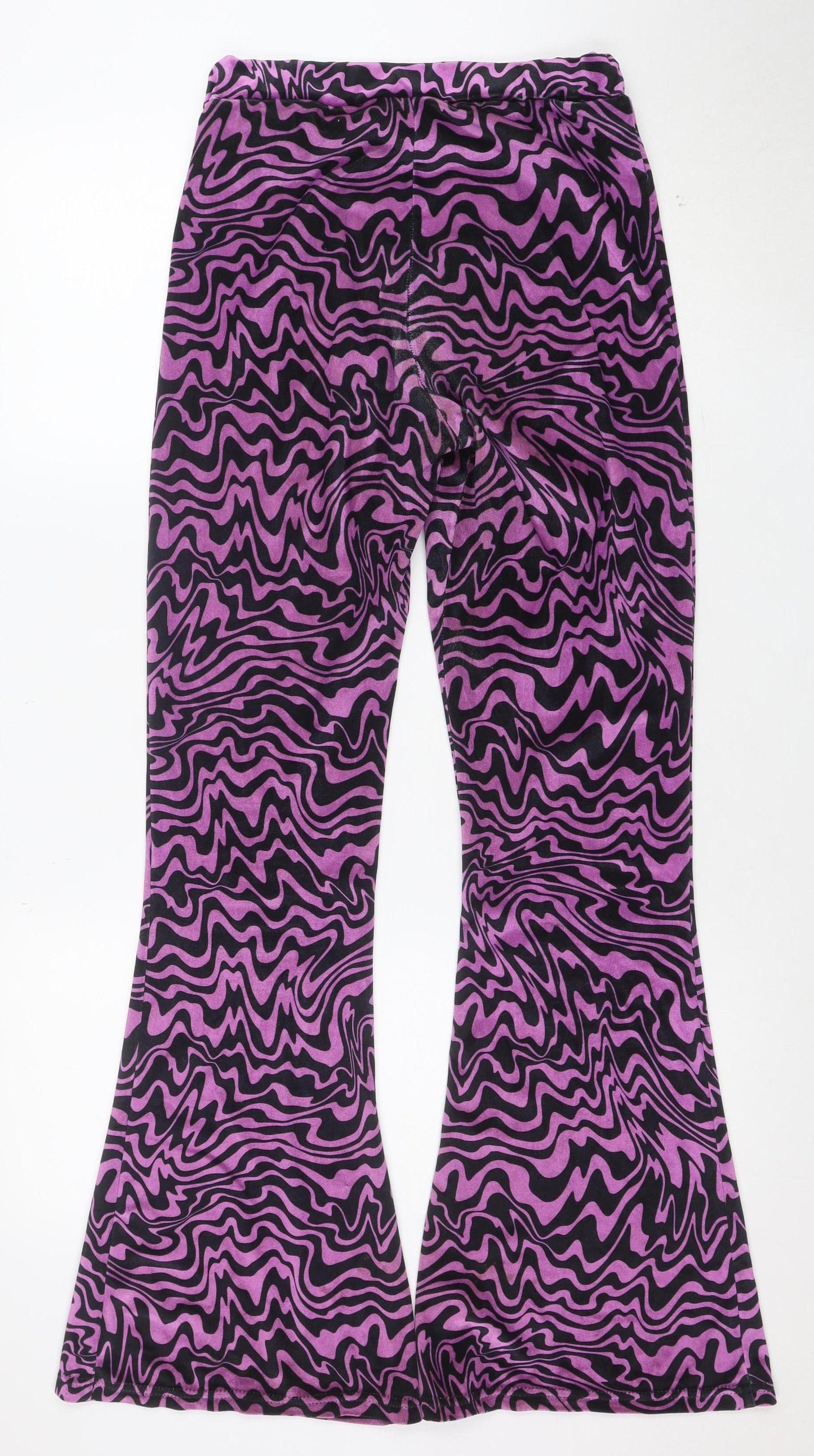 Tara Khorzad Womens Purple Black Flared Trousers Size 10 Geometric Print