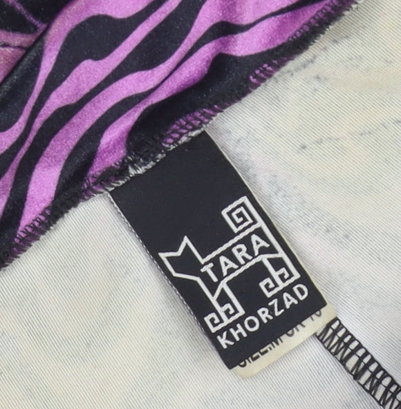 Tara Khorzad Womens Purple Black Flared Trousers Size 10 Geometric Print