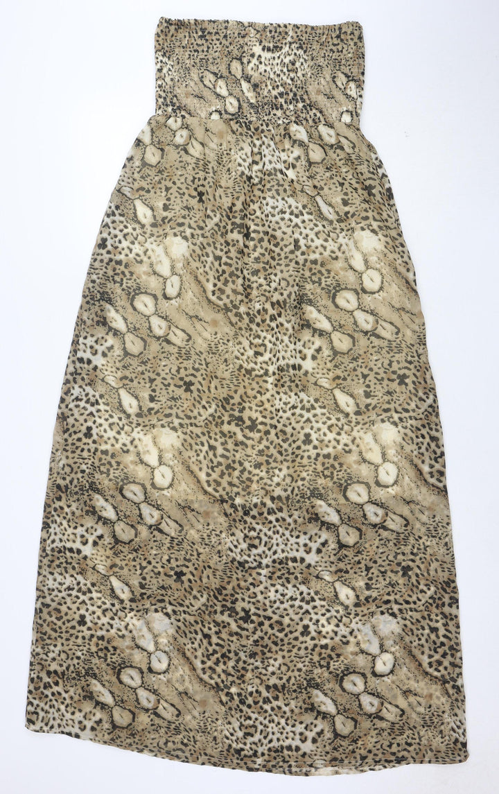 Sugar 7 Women's Beige Animal Print Strapless Midi Dress Size S