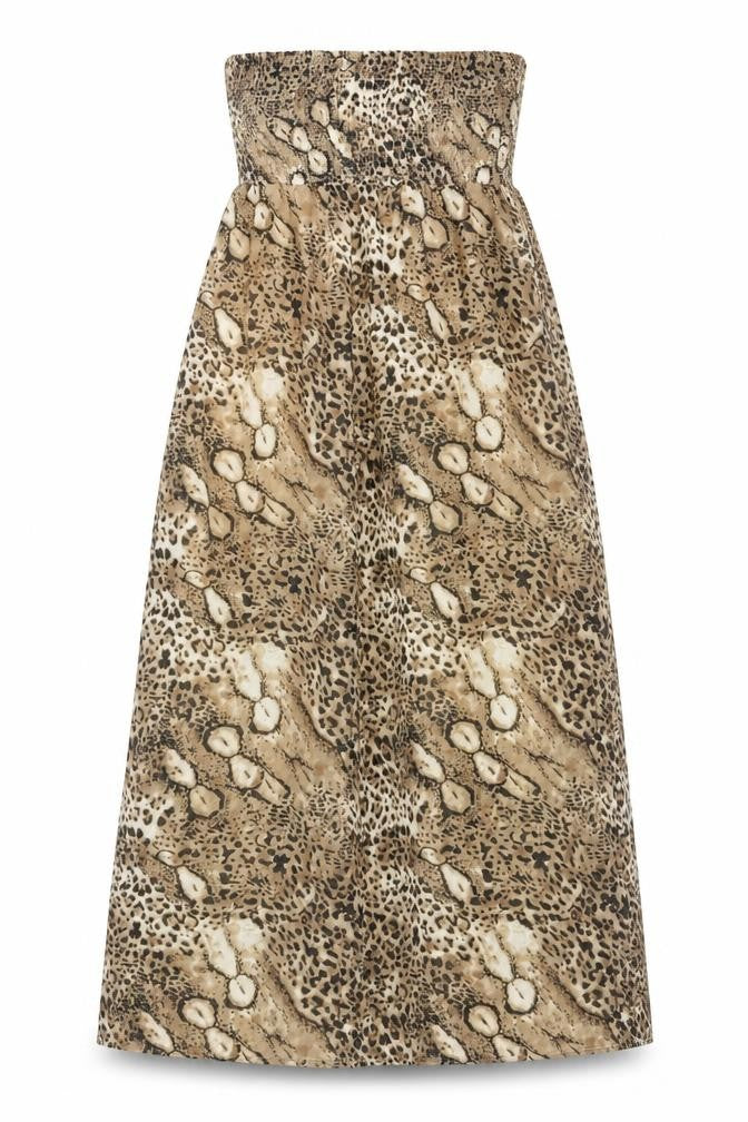 Sugar 7 Women's Beige Animal Print Strapless Midi Dress Size S