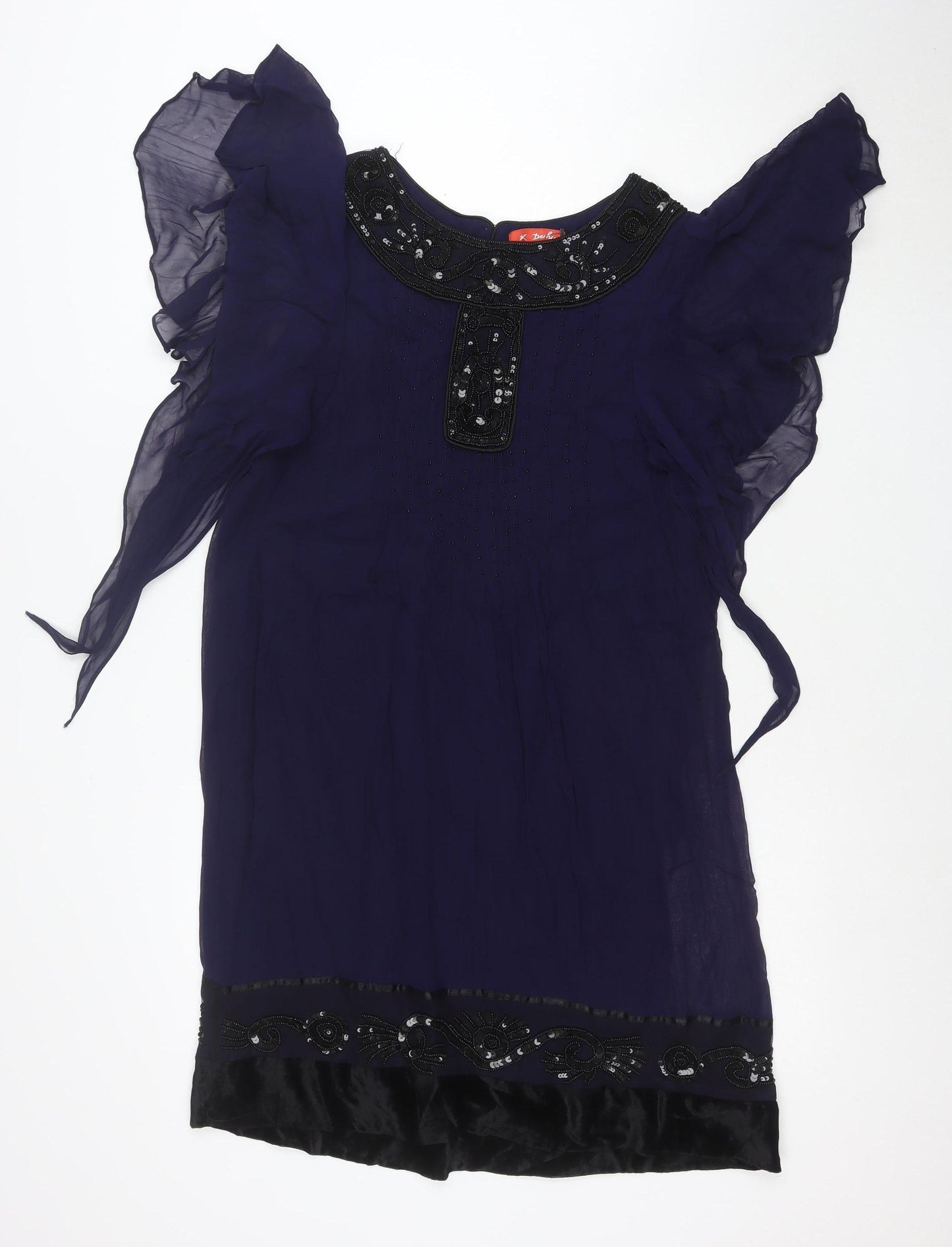 Banette Women’s Blue Beaded Chiffon Shift Dress Size S Elegant Partywear