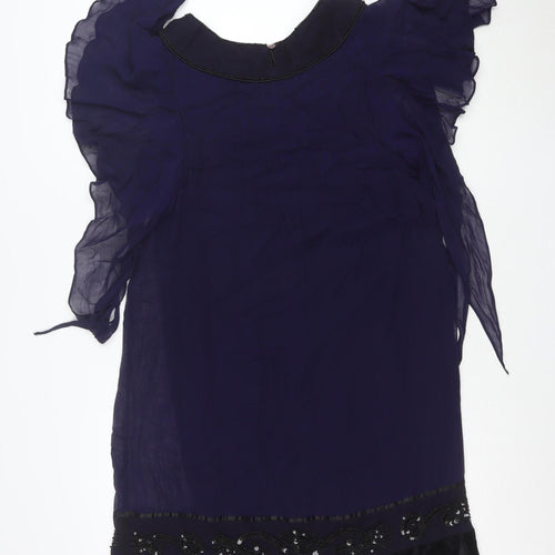Banette Women’s Blue Beaded Chiffon Shift Dress Size S Elegant Partywear