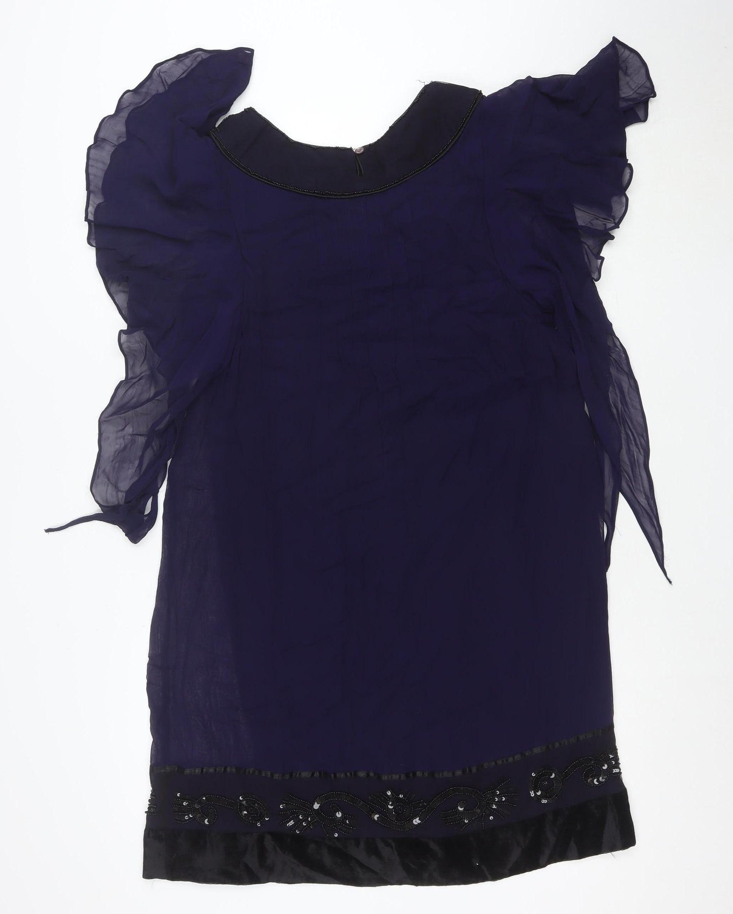 Banette Women’s Blue Beaded Chiffon Shift Dress Size S Elegant Partywear