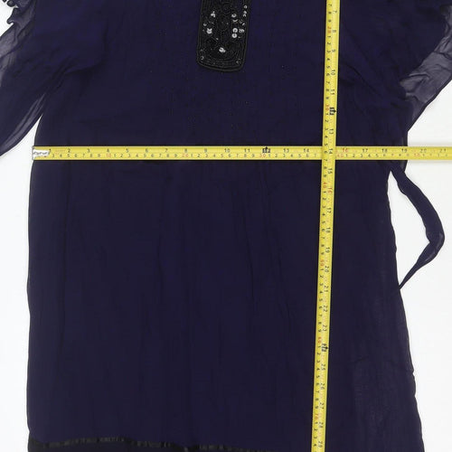 Banette Women’s Blue Beaded Chiffon Shift Dress Size S Elegant Partywear