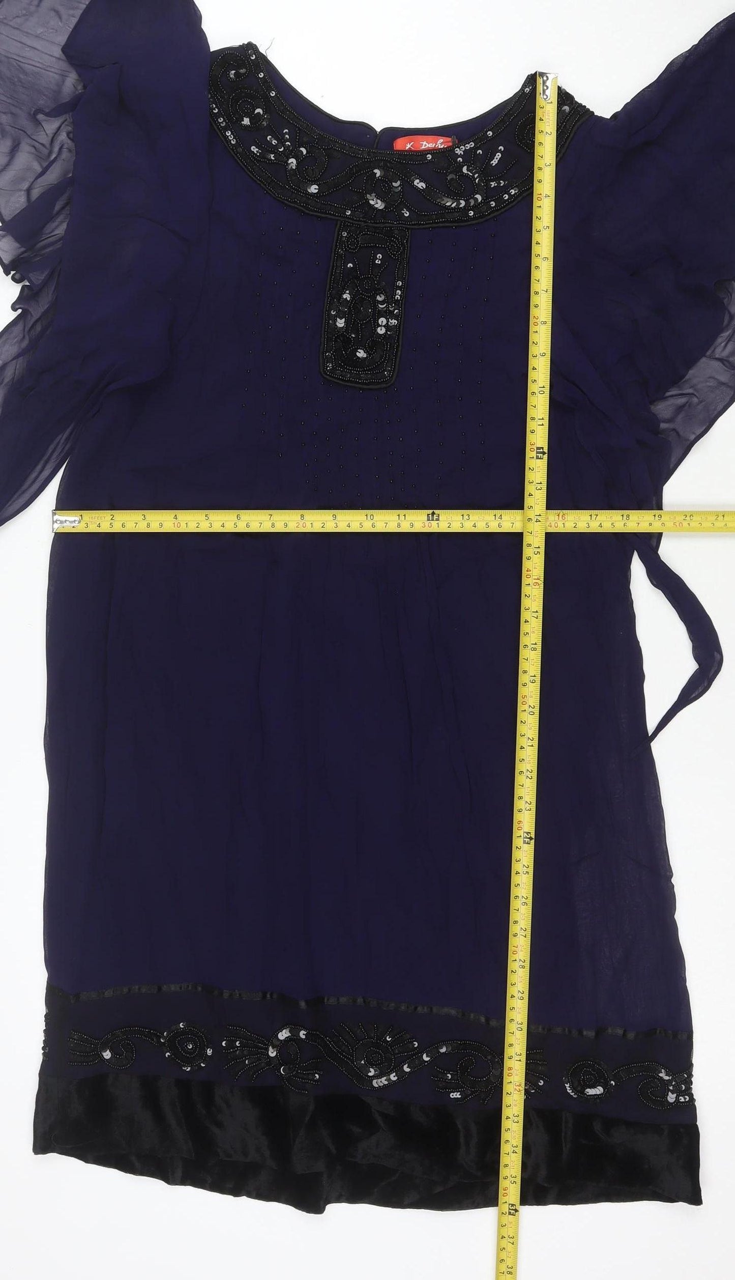 Banette Women’s Blue Beaded Chiffon Shift Dress Size S Elegant Partywear