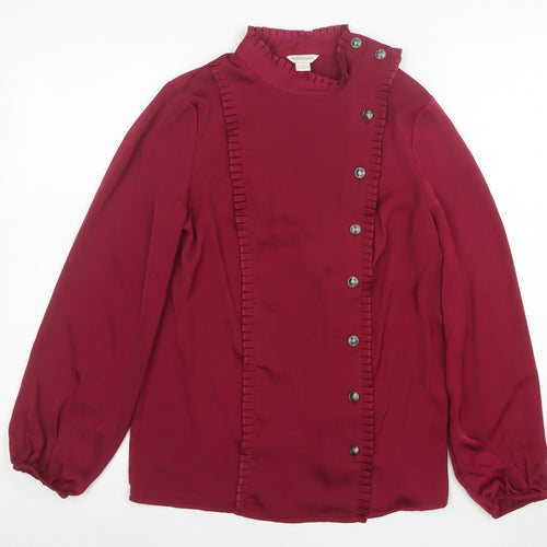 Monsoon Womens Red Long Sleeve Ruffle Button Blouse Size 8