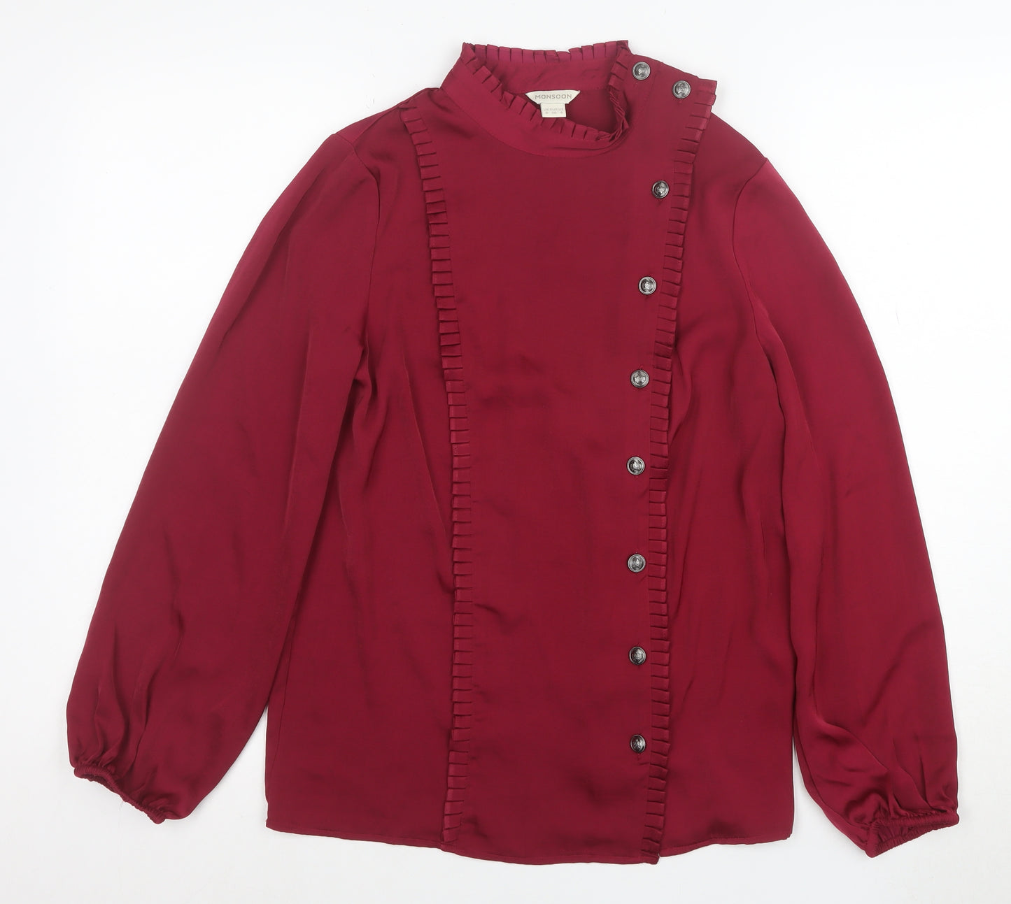 Monsoon Womens Red Long Sleeve Ruffle Button Blouse Size 8