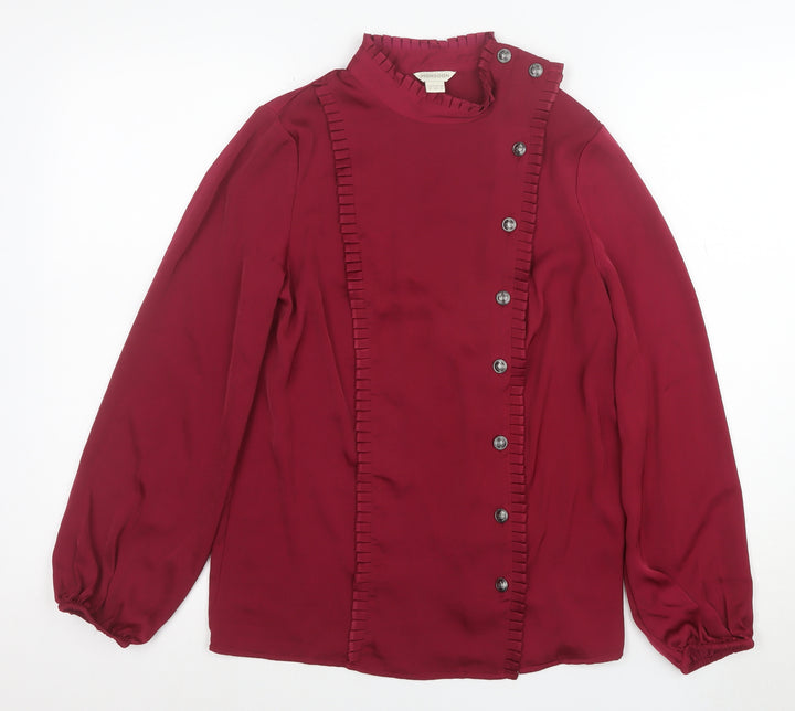Monsoon Womens Red Long Sleeve Ruffle Button Blouse Size 8