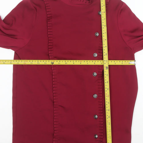 Monsoon Womens Red Long Sleeve Ruffle Button Blouse Size 8