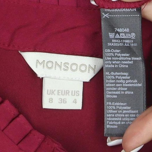 Monsoon Womens Red Long Sleeve Ruffle Button Blouse Size 8