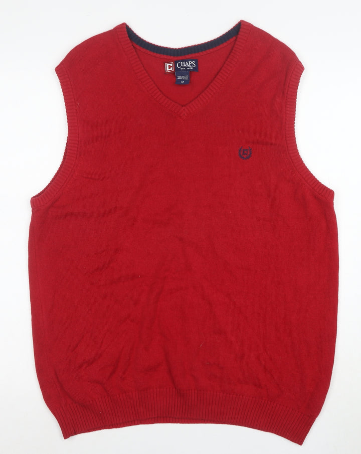 Chaps Men's Red Cotton V-Neck Sleeveless Knit Vest Jumper M