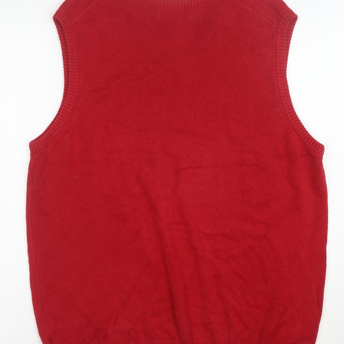 Chaps Men's Red Cotton V-Neck Sleeveless Knit Vest Jumper M