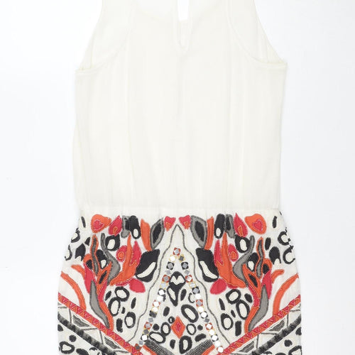 Zara Trafaluc Women’s Ivory Bodycon Dress XS Beaded Tribal Sequin