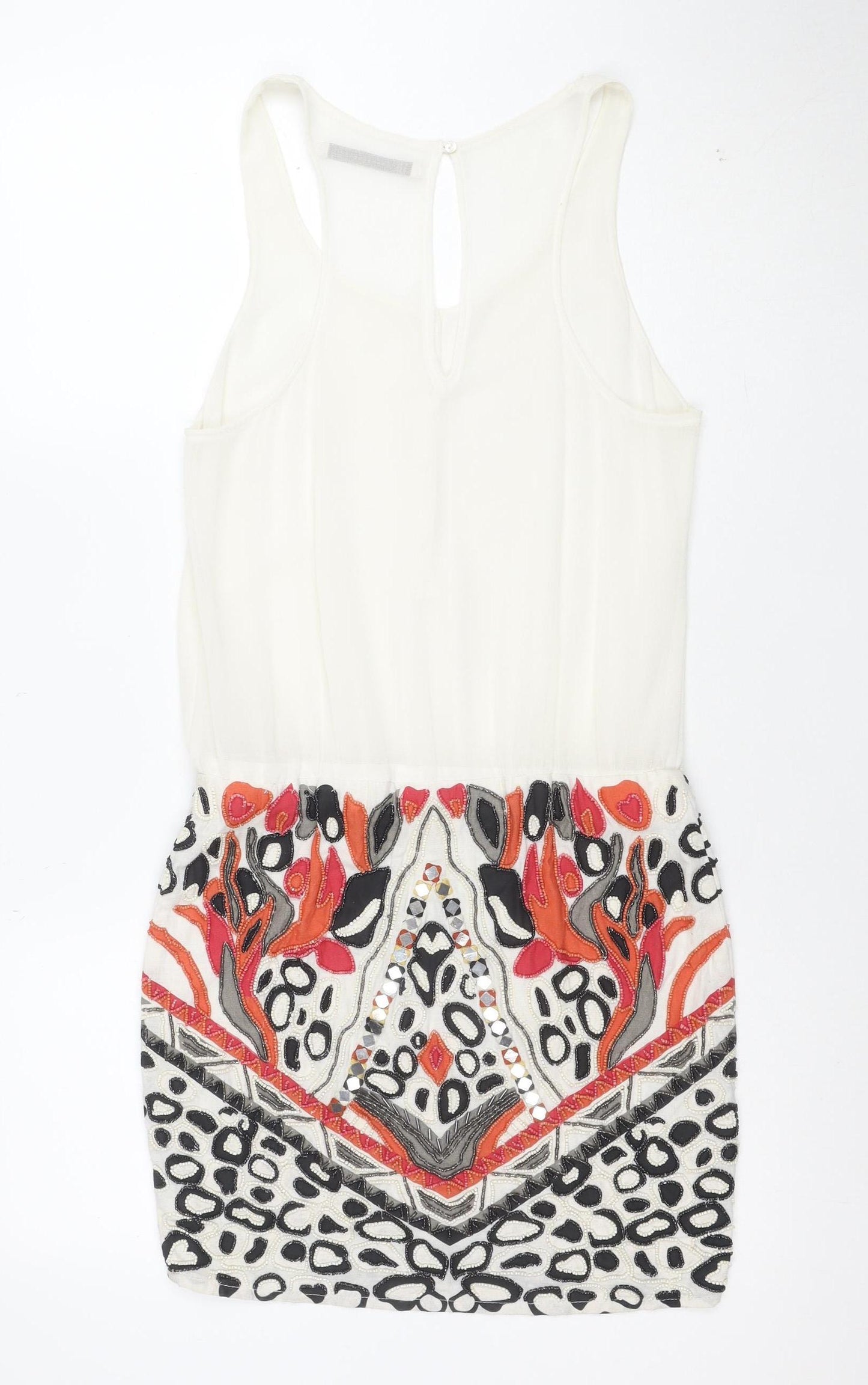 Zara Trafaluc Women’s Ivory Bodycon Dress XS Beaded Tribal Sequin