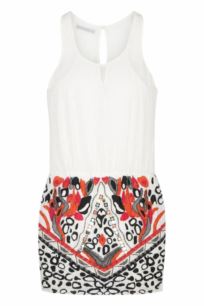 Zara Trafaluc Women’s Ivory Bodycon Dress XS Beaded Tribal Sequin