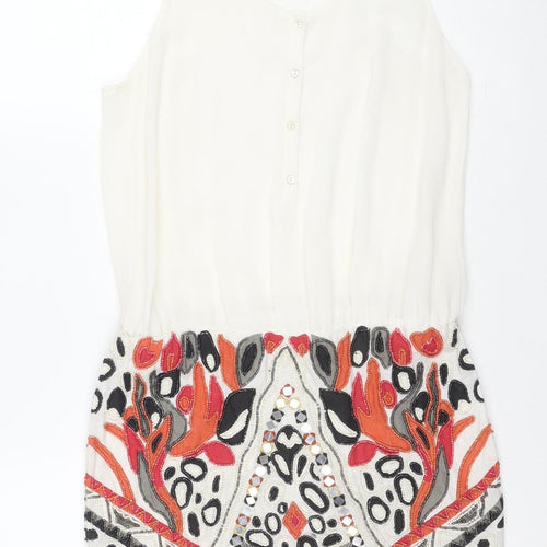 Zara Trafaluc Women’s Ivory Bodycon Dress XS Beaded Tribal Sequin