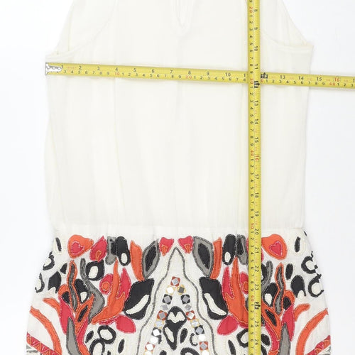 Zara Trafaluc Women’s Ivory Bodycon Dress XS Beaded Tribal Sequin