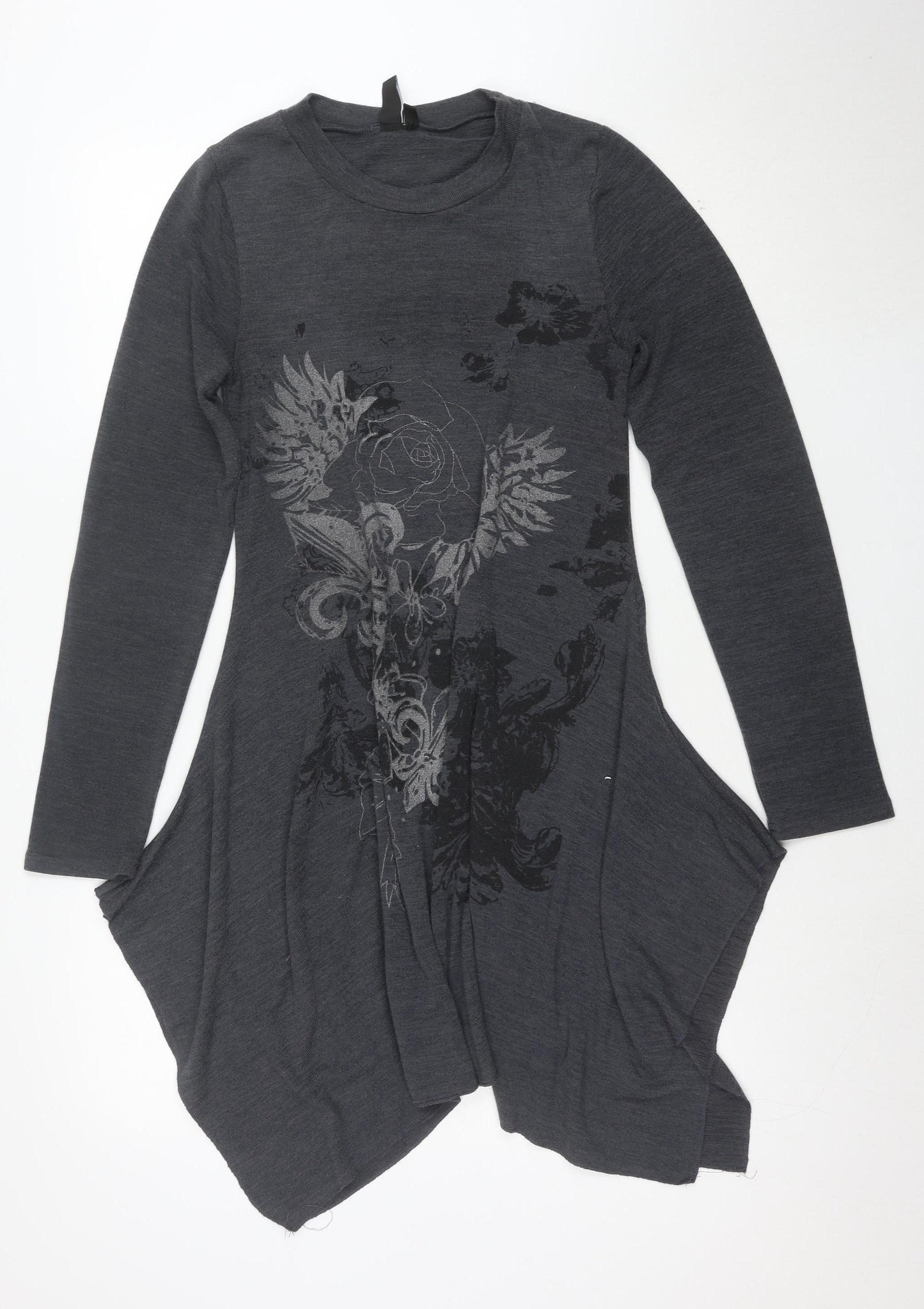 Izabel London Women's Grey Floral Swing Dress Size S Long Sleeve