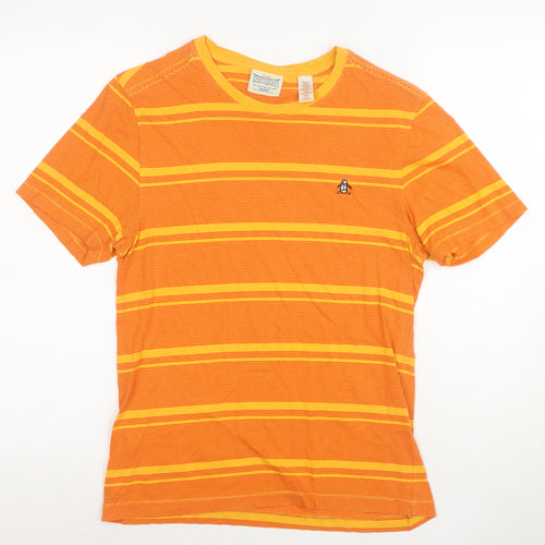Original Penguin Men's Orange Striped Crew Neck Cotton T-Shirt Medium