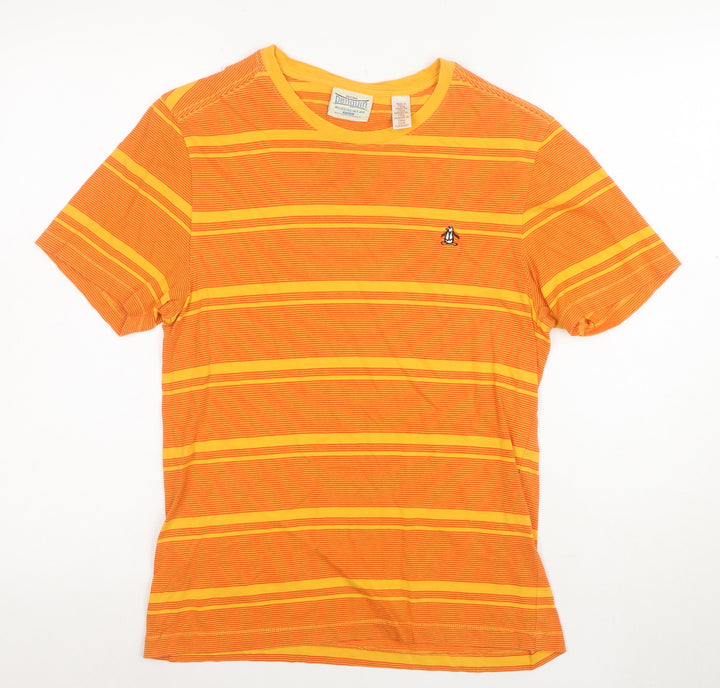 Original Penguin Men's Orange Striped Crew Neck Cotton T-Shirt Medium