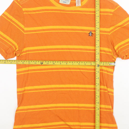Original Penguin Men's Orange Striped Crew Neck Cotton T-Shirt Medium