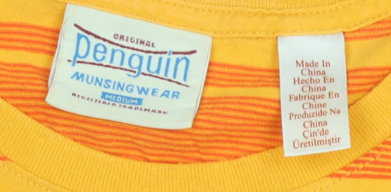 Original Penguin Men's Orange Striped Crew Neck Cotton T-Shirt Medium