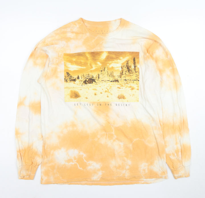 Rebels & Nomads Men's Orange Tie-Dye Desert Long Sleeve T-Shirt Medium