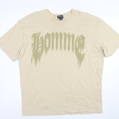 boohooMAN Men's Beige Graphic Homme Regular Fit T-Shirt M