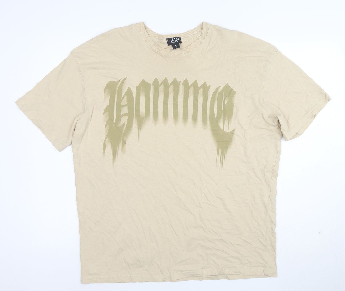 boohooMAN Men's Beige Graphic Homme Regular Fit T-Shirt M