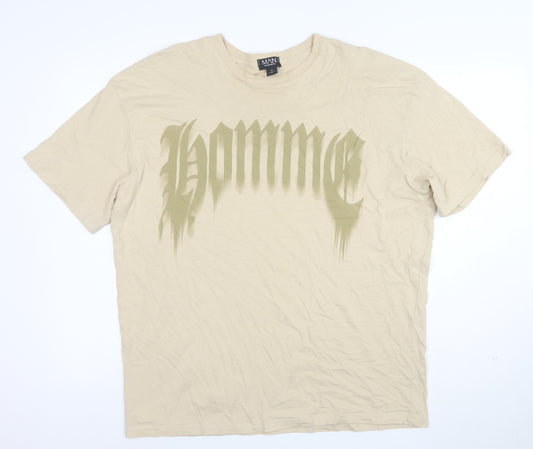 boohooMAN Men's Beige Graphic Homme Regular Fit T-Shirt M