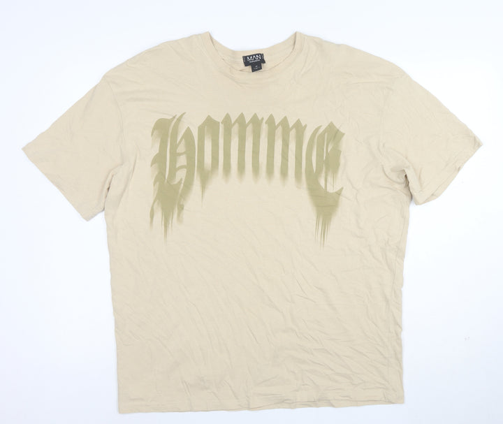 boohooMAN Men's Beige Graphic Homme Regular Fit T-Shirt M